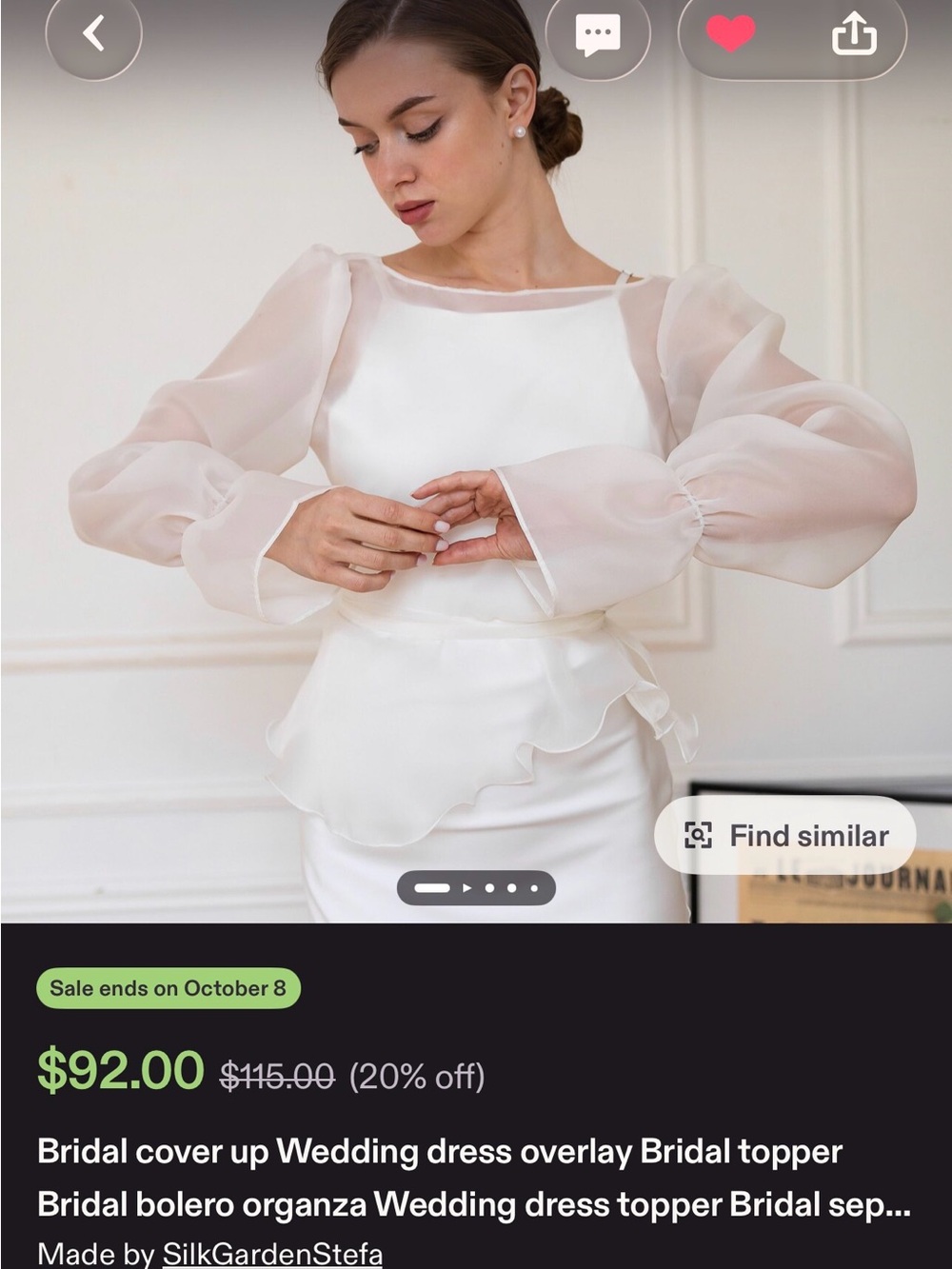Silk Garden Stefa White Satin Bridal Overlay Topper Top (M)